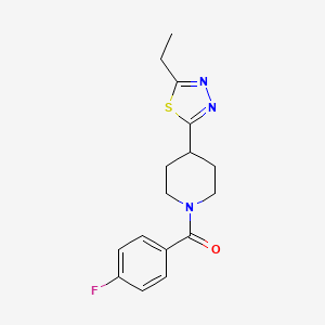 molecular formula C16H18FN3OS B2769491 (4-(5-Ethyl-1,3,4-thiadiazol-2-yl)piperidin-1-yl)(4-fluorophenyl)methanone CAS No. 1105230-19-0