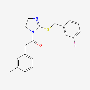 molecular formula C19H19FN2OS B2769507 1-(2-((3-fluorobenzyl)thio)-4,5-dihydro-1H-imidazol-1-yl)-2-(m-tolyl)ethanone CAS No. 851865-35-5