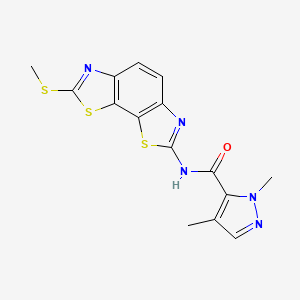 molecular formula C15H13N5OS3 B2769508 2,4-dimethyl-N-(2-methylsulfanyl-[1,3]thiazolo[4,5-g][1,3]benzothiazol-7-yl)pyrazole-3-carboxamide CAS No. 1206995-70-1