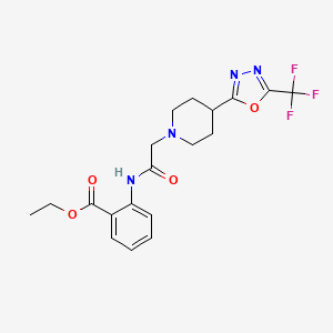 Ethyl 2-(2-(4-(5-(trifluoromethyl)-1,3,4-oxadiazol-2-yl)piperidin-1-yl)acetamido)benzoate