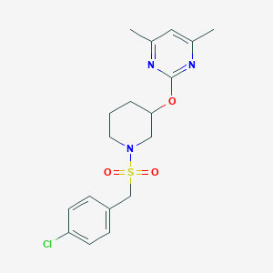 molecular formula C18H22ClN3O3S B2769571 2-((1-((4-Chlorobenzyl)sulfonyl)piperidin-3-yl)oxy)-4,6-dimethylpyrimidine CAS No. 2097931-20-7