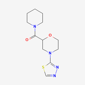 molecular formula C12H18N4O2S B2769584 Piperidin-1-yl-[4-(1,3,4-thiadiazol-2-yl)morpholin-2-yl]methanone CAS No. 2415454-14-5