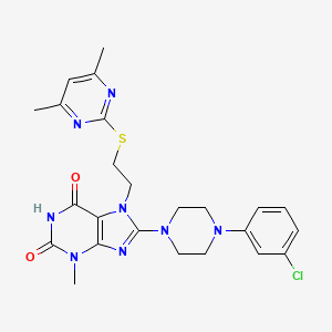 molecular formula C24H27ClN8O2S B2769605 8-[4-(3-Chlorophenyl)piperazin-1-yl]-7-[2-(4,6-dimethylpyrimidin-2-yl)sulfanylethyl]-3-methylpurine-2,6-dione CAS No. 672342-94-8