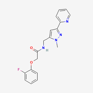 2-(2-Fluorophenoxy)-N-[(2-methyl-5-pyridin-2-ylpyrazol-3-yl)methyl]acetamide