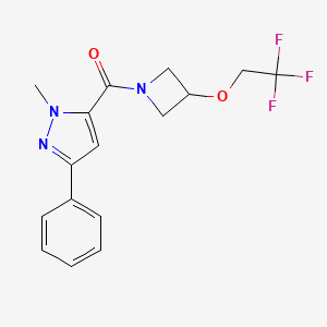 molecular formula C16H16F3N3O2 B2769607 (1-methyl-3-phenyl-1H-pyrazol-5-yl)(3-(2,2,2-trifluoroethoxy)azetidin-1-yl)methanone CAS No. 2034246-56-3