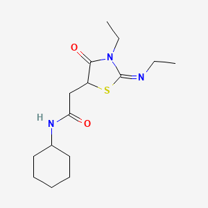 (E)-N-cyclohexyl-2-(3-ethyl-2-(ethylimino)-4-oxothiazolidin-5-yl)acetamide