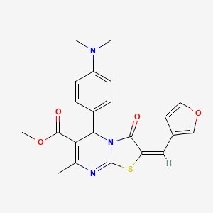 molecular formula C22H21N3O4S B2769611 (E)-methyl 5-(4-(dimethylamino)phenyl)-2-(furan-3-ylmethylene)-7-methyl-3-oxo-3,5-dihydro-2H-thiazolo[3,2-a]pyrimidine-6-carboxylate CAS No. 445025-80-9