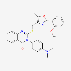 molecular formula C29H28N4O3S B2769628 3-(4-(dimethylamino)phenyl)-2-(((2-(2-ethoxyphenyl)-5-methyloxazol-4-yl)methyl)thio)quinazolin-4(3H)-one CAS No. 1114828-04-4