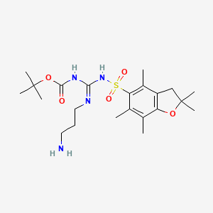 molecular formula C22H36N4O5S B2769639 tert-butyl N-[N'-(3-aminopropyl)-N-[(2,2,4,6,7-pentamethyl-3H-1-benzofuran-5-yl)sulfonyl]carbamimidoyl]carbamate CAS No. 1263049-07-5