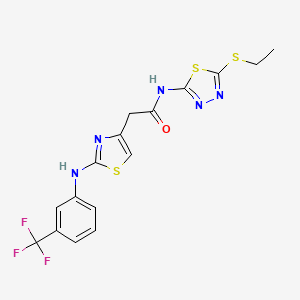 molecular formula C16H14F3N5OS3 B2769643 N-(5-(乙硫基)-1,3,4-噻二唑-2-基)-2-(2-((3-(三氟甲基)苯基)氨基)噻唑-4-基)乙酰胺 CAS No. 1169992-56-6