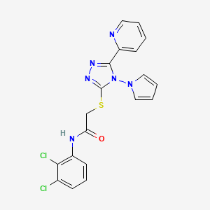molecular formula C19H14Cl2N6OS B2769656 N-(2,3-dichlorophenyl)-2-((5-(pyridin-2-yl)-4-(1H-pyrrol-1-yl)-4H-1,2,4-triazol-3-yl)thio)acetamide CAS No. 886938-29-0