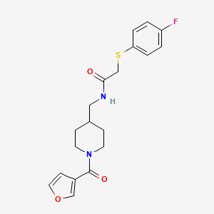 molecular formula C19H21FN2O3S B2769663 2-((4-氟苯基)硫)-N-((1-(呋喃-3-甲酰)哌啶-4-基)甲基)乙酰胺 CAS No. 1396716-44-1