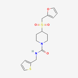 molecular formula C16H20N2O4S2 B2769690 4-((呋喃-2-基甲基)磺酰基)-N-(噻吩-2-基甲基)哌啶-1-甲酰胺 CAS No. 1790196-66-5