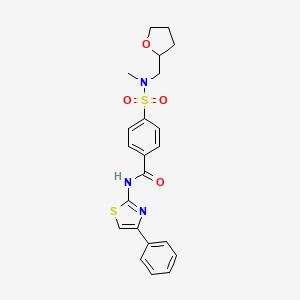 molecular formula C22H23N3O4S2 B2769703 4-(N-methyl-N-((tetrahydrofuran-2-yl)methyl)sulfamoyl)-N-(4-phenylthiazol-2-yl)benzamide CAS No. 868675-85-8