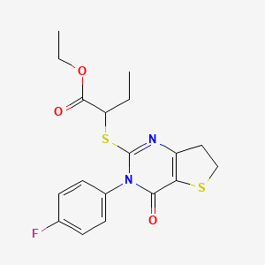molecular formula C18H19FN2O3S2 B2769705 Ethyl 2-((3-(4-fluorophenyl)-4-oxo-3,4,6,7-tetrahydrothieno[3,2-d]pyrimidin-2-yl)thio)butanoate CAS No. 687562-47-6
