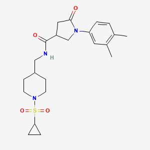 molecular formula C22H31N3O4S B2769720 N-((1-(环丙基磺酰)哌啪啶-4-基甲基)-1-(3,4-二甲基苯基)-5-氧代吡咯啉-3-基)乙酰胺 CAS No. 1234932-21-8