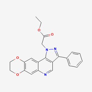molecular formula C22H19N3O4 B2769723 ethyl 2-(3-phenyl-8,9-dihydro-1H-[1,4]dioxino[2,3-g]pyrazolo[4,3-c]quinolin-1-yl)acetate CAS No. 901265-06-3