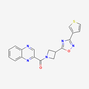 molecular formula C18H13N5O2S B2769733 Quinoxalin-2-yl(3-(3-(thiophen-3-yl)-1,2,4-oxadiazol-5-yl)azetidin-1-yl)methanone CAS No. 1396683-08-1