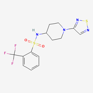 molecular formula C14H15F3N4O2S2 B2769744 N-[1-(1,2,5-thiadiazol-3-yl)piperidin-4-yl]-2-(trifluoromethyl)benzene-1-sulfonamide CAS No. 2097862-89-8