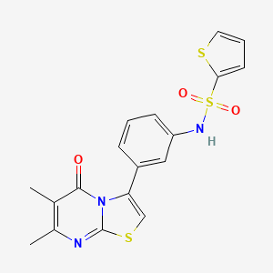 molecular formula C18H15N3O3S3 B2769773 N-(3-(6,7-dimethyl-5-oxo-5H-thiazolo[3,2-a]pyrimidin-3-yl)phenyl)thiophene-2-sulfonamide CAS No. 1021074-38-3