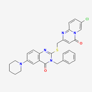 molecular formula C29H26ClN5O2S B2769777 3-Benzyl-2-[(7-chloro-4-oxopyrido[1,2-a]pyrimidin-2-yl)methylsulfanyl]-6-piperidin-1-ylquinazolin-4-one CAS No. 689228-05-5
