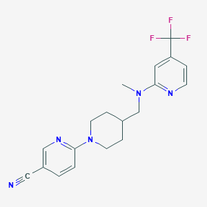 molecular formula C19H20F3N5 B2769778 6-[4-[[Methyl-[4-(trifluoromethyl)pyridin-2-yl]amino]methyl]piperidin-1-yl]pyridine-3-carbonitrile CAS No. 2415487-72-6
