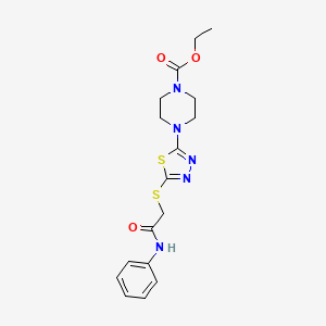 molecular formula C17H21N5O3S2 B2769785 Ethyl 4-(5-((2-oxo-2-(phenylamino)ethyl)thio)-1,3,4-thiadiazol-2-yl)piperazine-1-carboxylate CAS No. 1105225-87-3