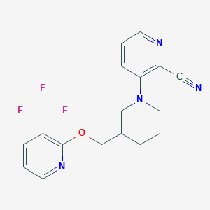 molecular formula C18H17F3N4O B2769863 3-[3-[[3-(Trifluoromethyl)pyridin-2-yl]oxymethyl]piperidin-1-yl]pyridine-2-carbonitrile CAS No. 2379995-64-7