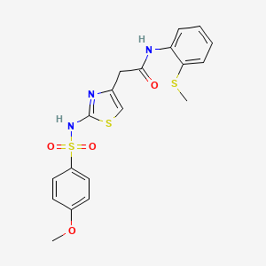 molecular formula C19H19N3O4S3 B2769879 2-(2-(4-甲氧基苯基磺酰氨基)噻唑-4-基)-N-(2-(甲硫基)苯基)乙酰胺 CAS No. 922000-76-8