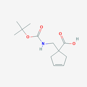 molecular formula C12H19NO4 B2769885 1-[[(2-Methylpropan-2-yl)oxycarbonylamino]methyl]cyclopent-3-ene-1-carboxylic acid CAS No. 2284776-83-4