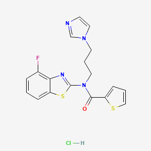 molecular formula C18H16ClFN4OS2 B2769899 N-(3-(1H-imidazol-1-yl)propyl)-N-(4-fluorobenzo[d]thiazol-2-yl)thiophene-2-carboxamide hydrochloride CAS No. 1215356-87-8