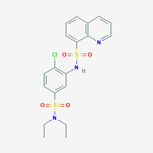 molecular formula C19H20ClN3O4S2 B276990 N-{2-chloro-5-[(diethylamino)sulfonyl]phenyl}-8-quinolinesulfonamide 