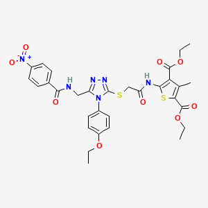 molecular formula C31H32N6O9S2 B2769932 Diethyl 5-[[2-[[4-(4-ethoxyphenyl)-5-[[(4-nitrobenzoyl)amino]methyl]-1,2,4-triazol-3-yl]sulfanyl]acetyl]amino]-3-methylthiophene-2,4-dicarboxylate CAS No. 393848-76-5