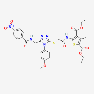 molecular formula C31H32N6O9S2 B2769932 2,4-diethyl 5-(2-{[4-(4-ethoxyphenyl)-5-{[(4-nitrophenyl)formamido]methyl}-4H-1,2,4-triazol-3-yl]sulfanyl}acetamido)-3-methylthiophene-2,4-dicarboxylate CAS No. 393848-76-5