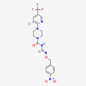 molecular formula C19H18ClF3N6O4 B2769942 4-[3-氯-5-(三氟甲基)-2-吡啶基]-N-({[(4-硝基苯甲基)氧基]氨基}甲亚)四氢-1(2H)-吡嗪甲酰胺 CAS No. 339029-32-2