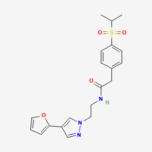 molecular formula C20H23N3O4S B2769943 N-(2-(4-(furan-2-yl)-1H-pyrazol-1-yl)ethyl)-2-(4-(isopropylsulfonyl)phenyl)acetamide CAS No. 2034327-23-4