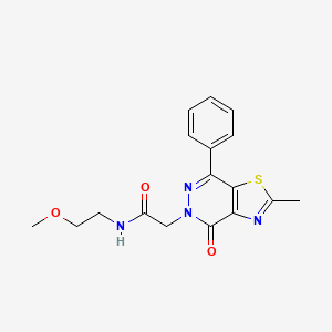 molecular formula C17H18N4O3S B2769946 N-(2-甲氧基乙基)-2-(2-甲基-4-氧代-7-苯基噻唑并[4,5-d]吡嗪-5(4H)-基)乙酰胺 CAS No. 941897-37-6