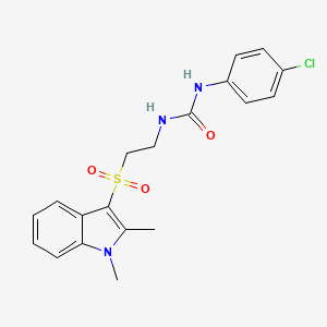 molecular formula C19H20ClN3O3S B2769947 1-(4-chlorophenyl)-3-(2-((1,2-dimethyl-1H-indol-3-yl)sulfonyl)ethyl)urea CAS No. 946291-48-1