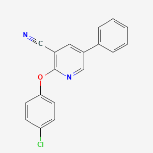 molecular formula C18H11ClN2O B2769956 2-(4-Chlorophenoxy)-5-phenylpyridine-3-carbonitrile CAS No. 866048-90-0