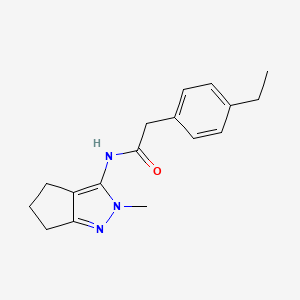 molecular formula C17H21N3O B2769958 2-(4-ethylphenyl)-N-(2-methyl-2,4,5,6-tetrahydrocyclopenta[c]pyrazol-3-yl)acetamide CAS No. 1211657-37-2