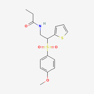 molecular formula C16H19NO4S2 B2769960 N-[2-[(4-甲氧基苯基)磺醚基]-2-(2-噻吩基)乙基]丙酰胺 CAS No. 946348-49-8