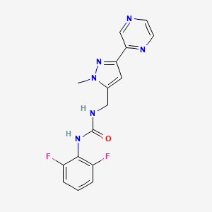 molecular formula C16H14F2N6O B2769978 1-(2,6-difluorophenyl)-3-((1-methyl-3-(pyrazin-2-yl)-1H-pyrazol-5-yl)methyl)urea CAS No. 2034550-75-7