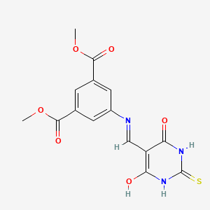 molecular formula C15H13N3O6S B2769980 dimethyl 5-(((4,6-dioxo-2-thioxotetrahydropyrimidin-5(2H)-ylidene)methyl)amino)isophthalate CAS No. 1021229-00-4