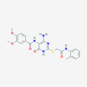 molecular formula C22H23N5O5S B2769982 N-(4-amino-6-oxo-2-((2-oxo-2-(o-tolylamino)ethyl)thio)-1,6-dihydropyrimidin-5-yl)-3,4-dimethoxybenzamide CAS No. 868226-94-2