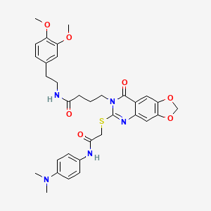 molecular formula C33H37N5O7S B2770051 N-(3,4-二甲氧基苯乙基)-4-(6-((2-((4-(二甲基氨基)苯基)氨基)-2-氧代乙基)硫代-8-氧代-[1,3]二噁噻吩-7(8H)-基)丁酰胺 CAS No. 688060-75-5