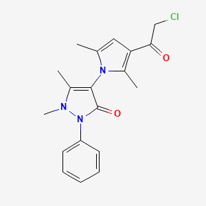 molecular formula C19H20ClN3O2 B2770053 4-[3-(2-chloroacetyl)-2,5-dimethyl-1H-pyrrol-1-yl]-1,5-dimethyl-2-phenyl-2,3-dihydro-1H-pyrazol-3-one CAS No. 554405-96-8