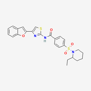 molecular formula C25H25N3O4S2 B2770087 N-(4-(benzofuran-2-yl)thiazol-2-yl)-4-((2-ethylpiperidin-1-yl)sulfonyl)benzamide CAS No. 923440-62-4