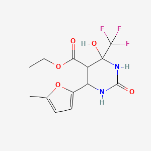 molecular formula C13H15F3N2O5 B2770088 Ethyl 4-hydroxy-6-(5-methylfuran-2-yl)-2-oxo-4-(trifluoromethyl)hexahydropyrimidine-5-carboxylate CAS No. 1005083-12-4