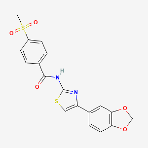 molecular formula C18H14N2O5S2 B2770107 N-(4-(苯并[d][1,3]二氧杂环己烷-5-基)噻唑-2-基)-4-(甲磺基)苯甲酰胺 CAS No. 796100-91-9