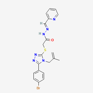 molecular formula C20H19BrN6OS B2770129 (E)-2-((5-(4-bromophenyl)-4-(2-methylallyl)-4H-1,2,4-triazol-3-yl)thio)-N'-(pyridin-2-ylmethylene)acetohydrazide CAS No. 330838-40-9